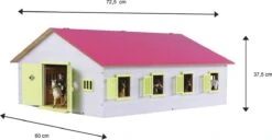KidsGlobe Paardenstal Met 7 Boxen Pink-White -Speelactief Winkel kidsglobe paardenstal 7 paardenboxen wit roze 610189 2