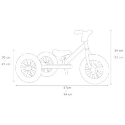 Trybike Steel Green 2in1 Loopfiets Vintage Groen -Speelactief Winkel tekening trybike 2in1 afmetingen